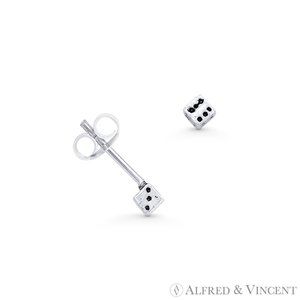 6-Side Dice Luck Charm Stud Earrings in Oxidized .925 Sterling Silver